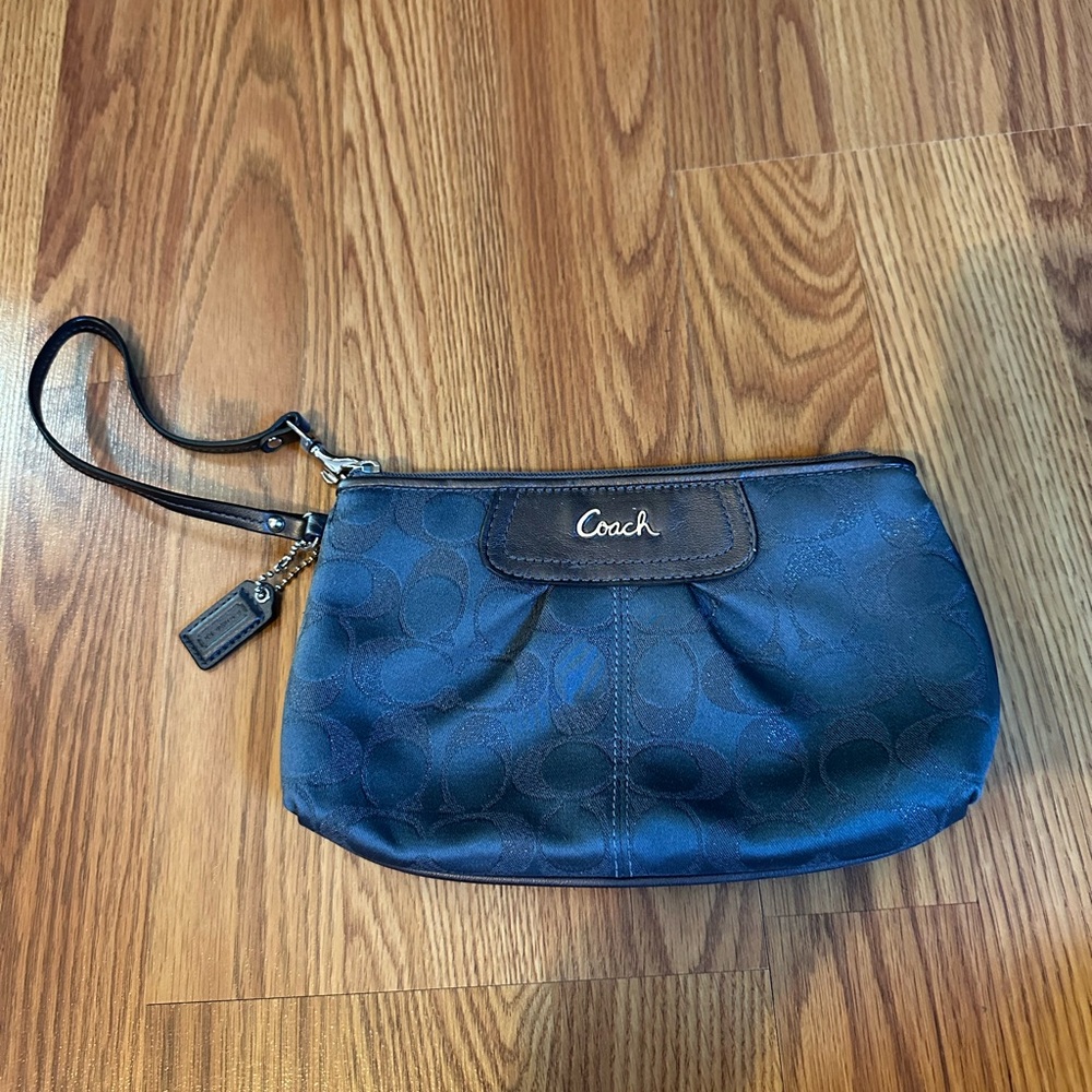 Coach Navy and Brown Wristlet Clutch